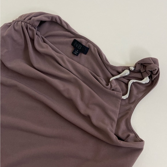 NBD Arleth Mini Dress in Taupe Bodysuit Silver Asymmetrical Shoulder Minimal - Picture 5 of 8